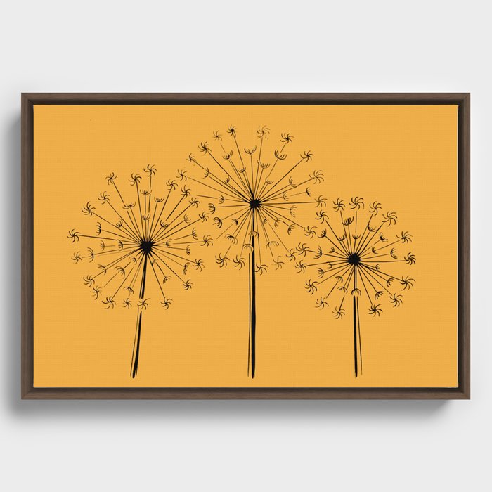 Dandelions Linocut in mustard Framed Canvas