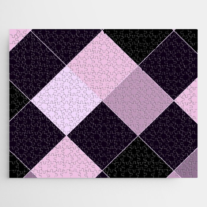 Pastel Pink Black Gray Violet Geometrical Argyle Diamond Pattern Jigsaw Puzzle