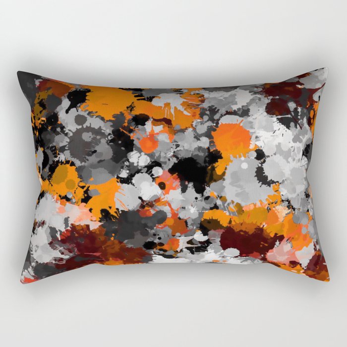 Orange and Grey Paint Splatter Rectangular Pillow