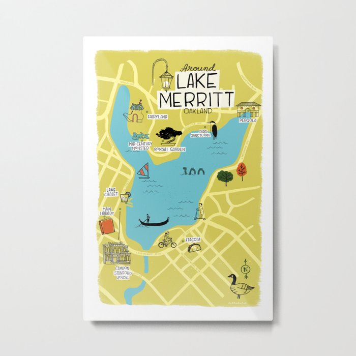 Around Lake Merritt, Oakland Map Metal Print
