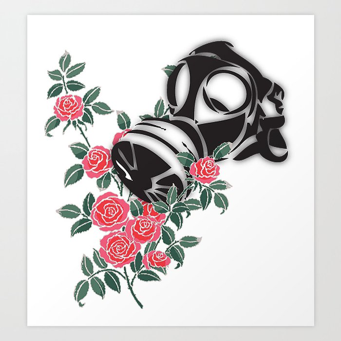 smell the roses - gas mask Art Print