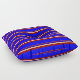 [ Thumbnail: Brown, Maroon, and Blue Colored Lined Pattern Floor Pillow ]
