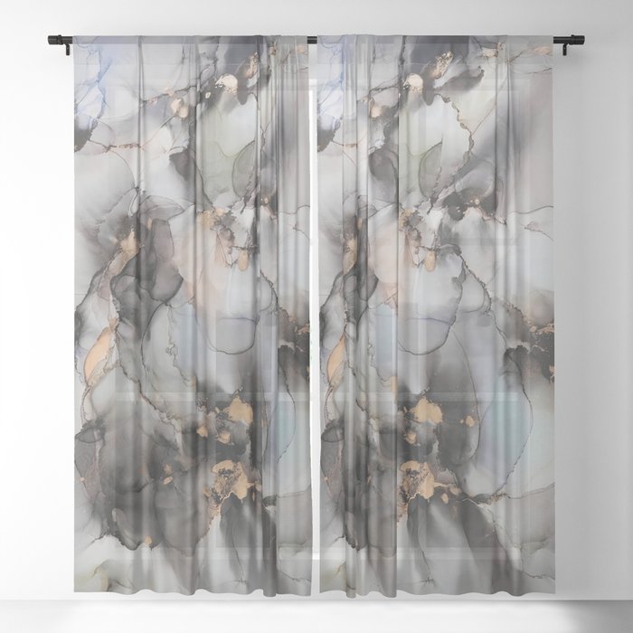 Acrobats Fluid Abstract Art Gold and Dark Blue  Sheer Curtain