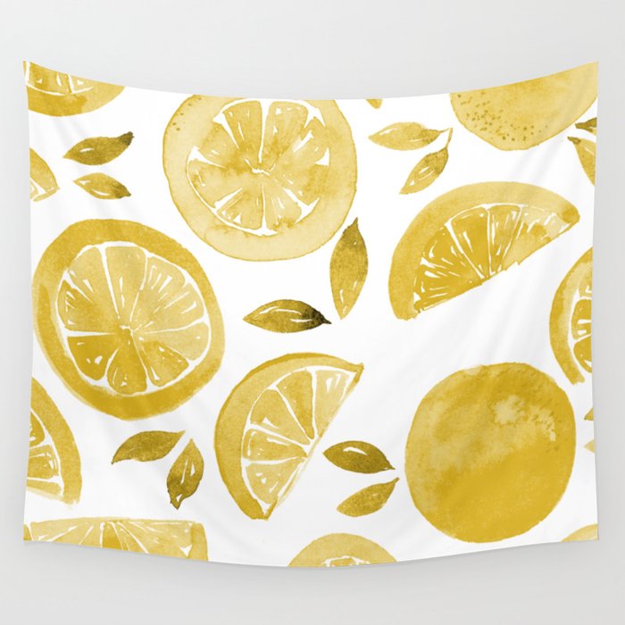 Citrus pattern - yellow Wall Tapestry