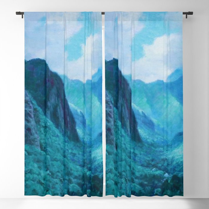 Iao Valley, Maui, Hawaiian landscape painting by D. Howard Hitchcock Blackout Curtain