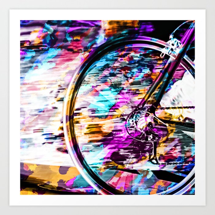 Bicycle Wheel With Colorful Abstract Background In Pink Blue