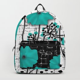 Turquoise flowers on black and white background . Backpack
