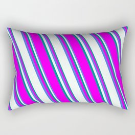 [ Thumbnail: Royal Blue, Mint Cream, Teal, and Fuchsia Colored Lined Pattern Rectangular Pillow ]