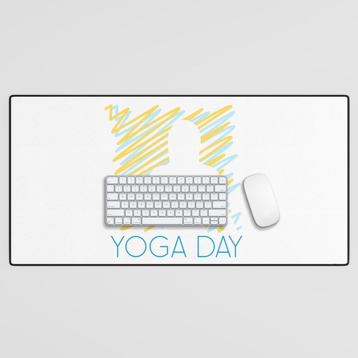 International yoga day scribbled art yoga pose silhouette in relaxing soft green color Desk Mat