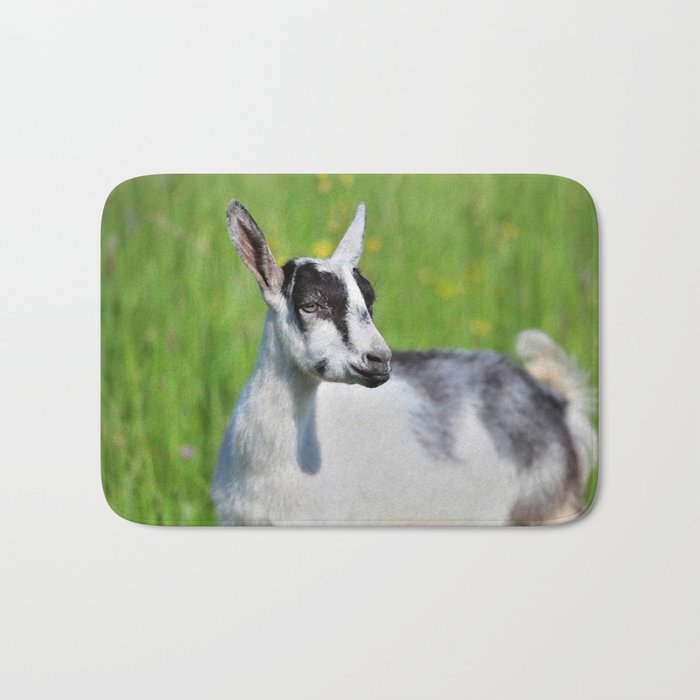 Domestic Goat Eats Grass Meadow Summer   64 Bath Mat