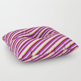 [ Thumbnail: Purple, Beige, Light Coral & Maroon Colored Lined/Striped Pattern Floor Pillow ]
