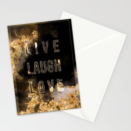 Live Laugh Love 2 Black and Gold Motivational Art Stationery Card