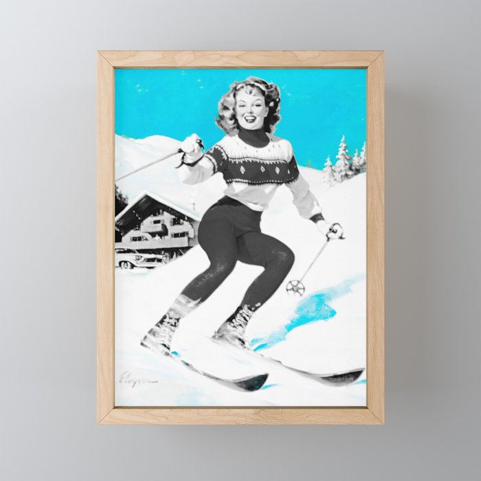 Retro Ski Lodge Pin-Up Beauty by Gil Elvgren - Vintage Winter Art Framed Mini Art Print
