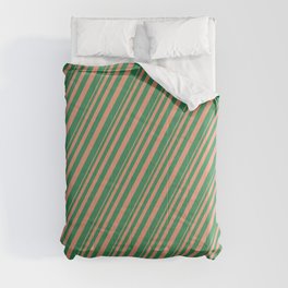 [ Thumbnail: Dark Salmon & Sea Green Colored Pattern of Stripes Comforter ]