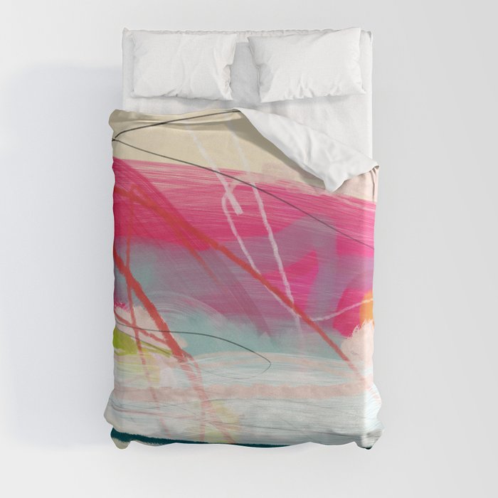 abstract landscape with pink sky over white cloud mountain Duvet Cover