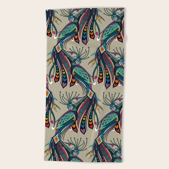 peacock rainbow love Beach Towel