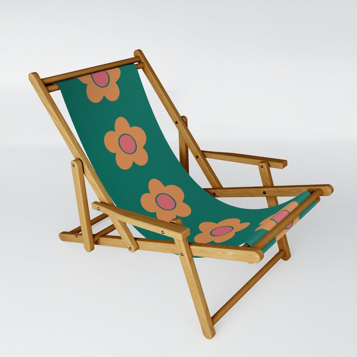 70s Groovy Floral Flower Pattern Green Sling Chair