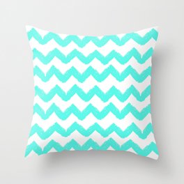 Hand-Drawn Chevron (Turquoise & White Pattern) Throw Pillow