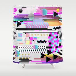 Seamless Pattern Glitch Design. Cyberpunk Digital Background with Geometric Gradient Elements. Abstract Composition Fashion 80s-90s, Posters, Cover. Vintage illustration Shower Curtain