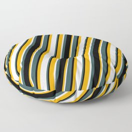 [ Thumbnail: Orange, Mint Cream, Dark Slate Gray, and Black Colored Lined/Striped Pattern Floor Pillow ]
