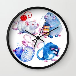 Sweet Rats Wall Clock | Animal, Baby, Ratties, Cuteness, Fluffy, Rainbow, Drawing, Surreal, Four, Cakes 