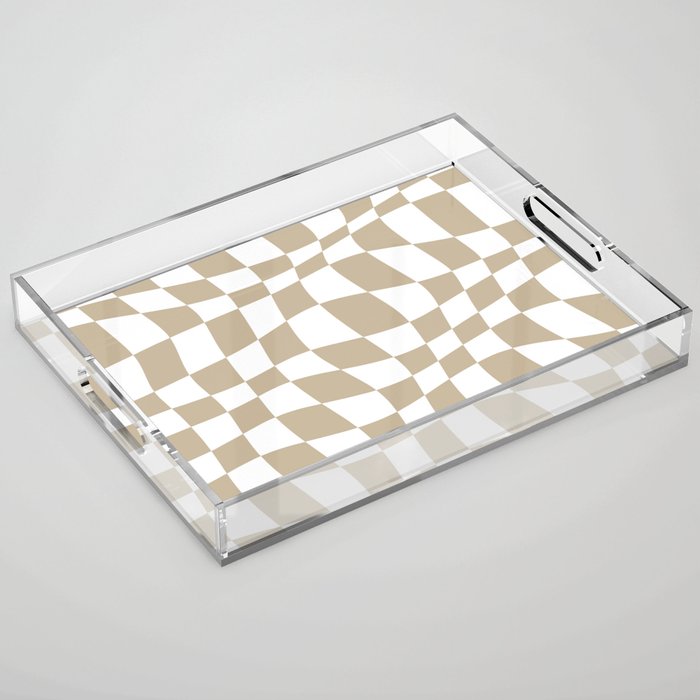 Warped Checkered Pattern (tan/white) Acrylic Tray