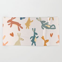 Easter bunnies. Boho animal pattern. Kid design Beach Towel