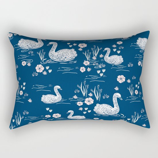 Swans painting cute girly trend cell phone case with swans pattern florals hand painted blue Rectangular Pillow