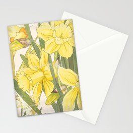 Vintage Floral Paper:  Spring Flowers on Shabby White -Daffodils Stationery Cards