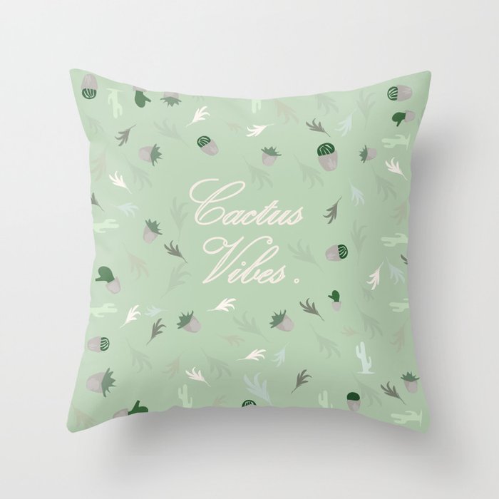 Cactus vibes, pattern, cactus, leaves, tropical desert, green , society6 Throw Pillow