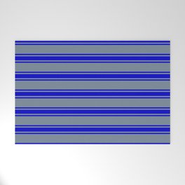 [ Thumbnail: Light Slate Gray and Blue Colored Striped Pattern Welcome Mat ]