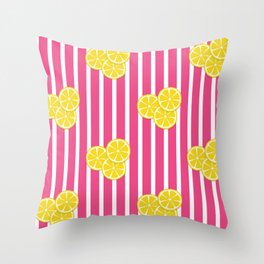 Lemon Slices on Hot Pink Stripes Throw Pillow