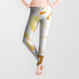 Gold Colored Flowing Ribbon Art Deco Abstract Pattern Leggings