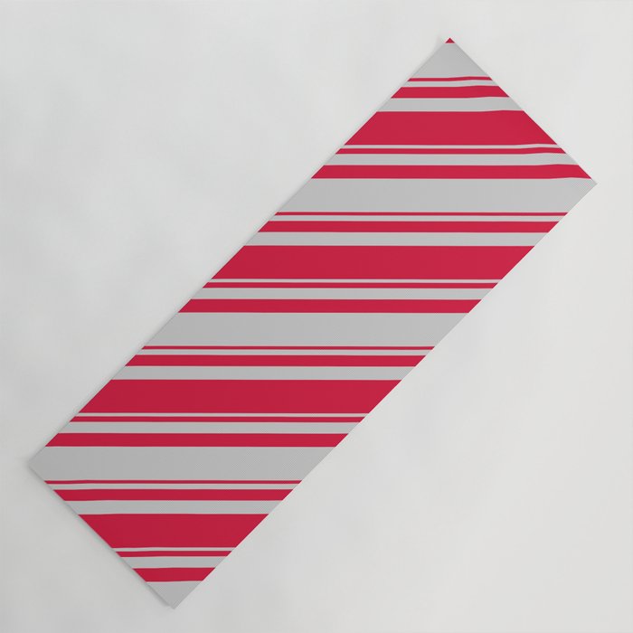 Light Grey and Crimson Colored Lines/Stripes Pattern Yoga Mat