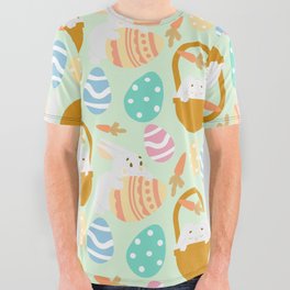 Colorful Pastel Easter Egg Rabbit Pattern All Over Graphic Tee
