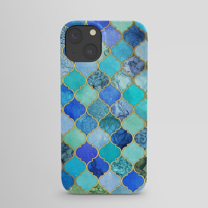 Cobalt Blue, Aqua & Gold Decorative Moroccan Tile Pattern iPhone Case