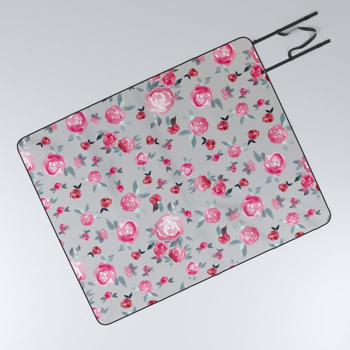 Peony watercolor light grey pink Picnic Blanket