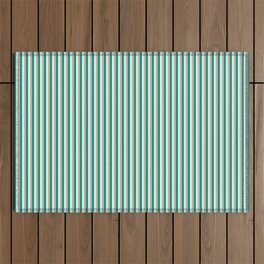 [ Thumbnail: Tan, Dark Cyan, and Light Cyan Colored Striped Pattern Outdoor Rug ]
