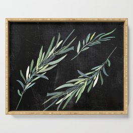 Eucalyptus leaves on chalkboard Serving Tray