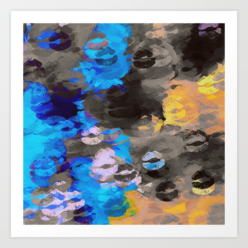 Black Blue And Orange Kisses Lipstick Abstract Background Art