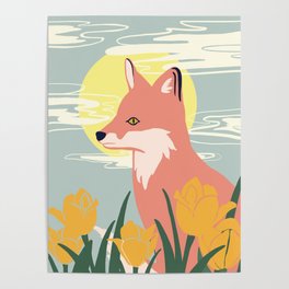 Fox and Flowers in the Day Poster