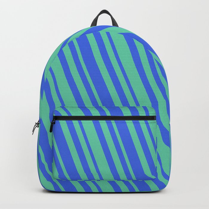 Royal Blue and Aquamarine Colored Stripes/Lines Pattern Backpack