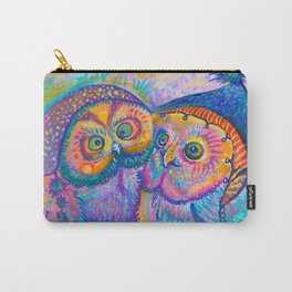 Colorful tiny owl kids in funny hats nursery wall art Carry-All Pouch