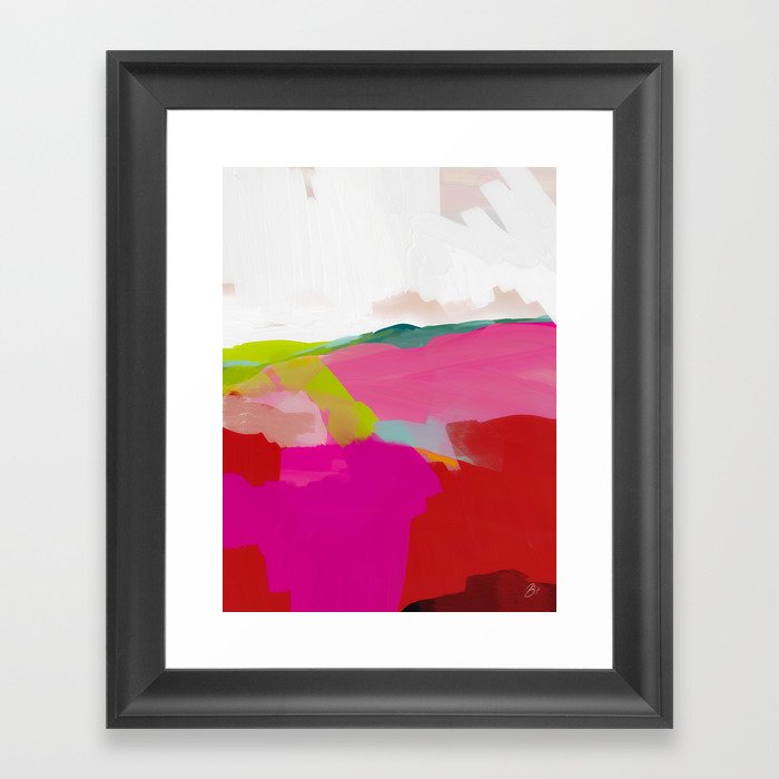 landscape in red with pink abstract art Framed Art Print