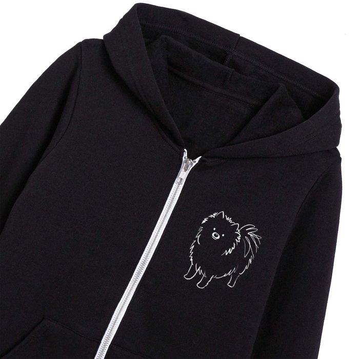 Black Pomeranian Cute Dog Drawing Kids Zip Hoodie by Jenn Kay