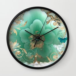 Gilded Sakura Wall Clock | Floralswirls, Seafoamgreen, Gildedsakura, Photo, Cherryblossom, Beauty, Graphicdesign, Feminine, Palemint, Digital 