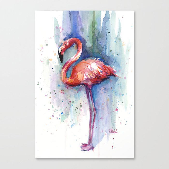 Pink Flamingo Watercolor Tropical Animals Birds Canvas Print By