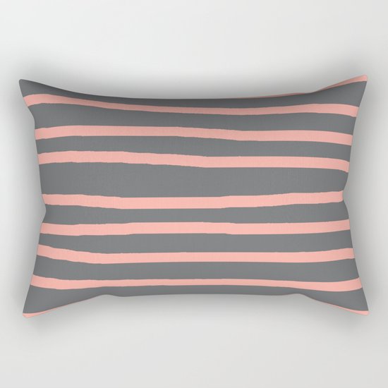 Simply Drawn Stripes Salmon Pink on Storm Gray Rectangular Pillow