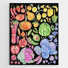 Rainbow of Fruits and Vegetables Dark Jigsaw Puzzle | Kitchen, Healthy, Watercolour, Pomegranate, Colourful, Rainbow, Painting, Lemon, Garden, Vegetarian 