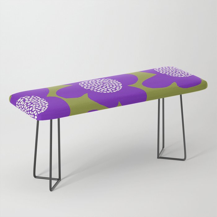 Large Retro Flowers Purple Petals White Spotted Center Green Background #decor #society6 #buyart Bench